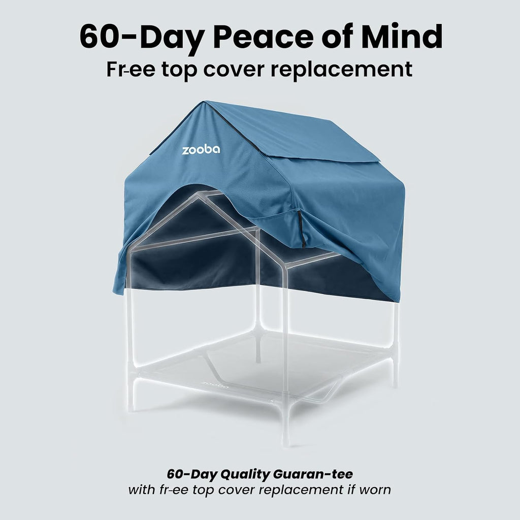 Zooba 48in XL Dog House Outdoor, Elevated Dog Bed with Canopy, Blue