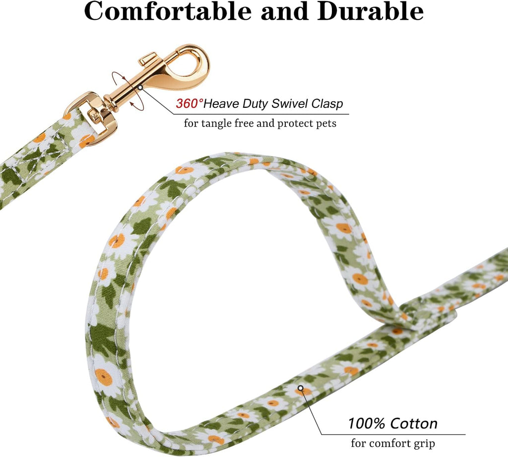 CHEDE No Pull Floral Pattern Dog Harness- Lightweight and Soft Harness, Adjustable Small Dog Harness and Leash Set, with Dog Leash, Suitable for Puppy Small and Medium-Sized Dog (S, Green Daisy)