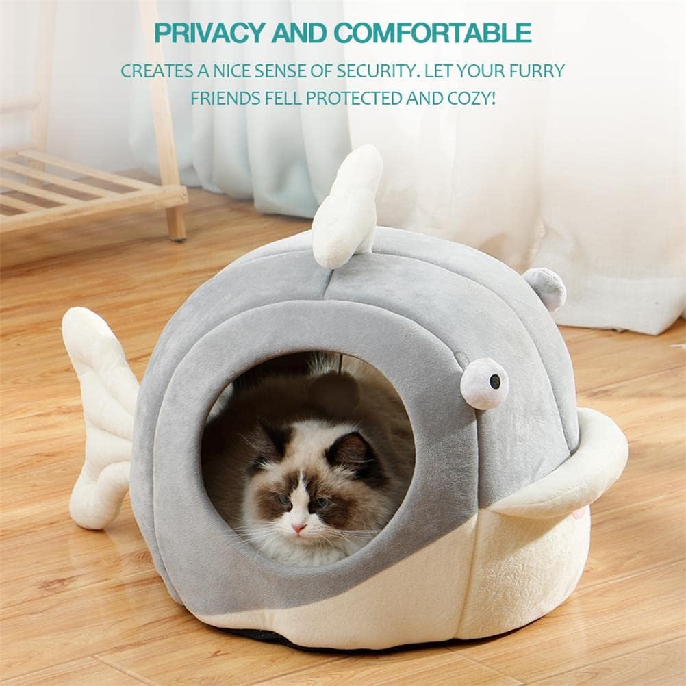 Lcybem Cat Beds for Indoor Cats - Cat Bed Cave with Removable Washable Cushioned Pillow, Soft Plush Premium Cotton No Deformation Pet Bed, Roomy Dolphin cat House Design, Multiple Sizes