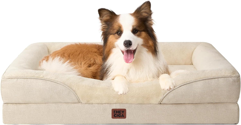 EHEYCIGA Orthopedic Dog Bed for Large Dog, Memory Foam Dog Couch, Beige
