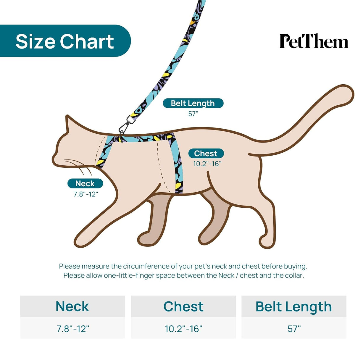 PetThem Adjustable Cat Harness and Leash Set Escape Proof (Butterfly Magic)