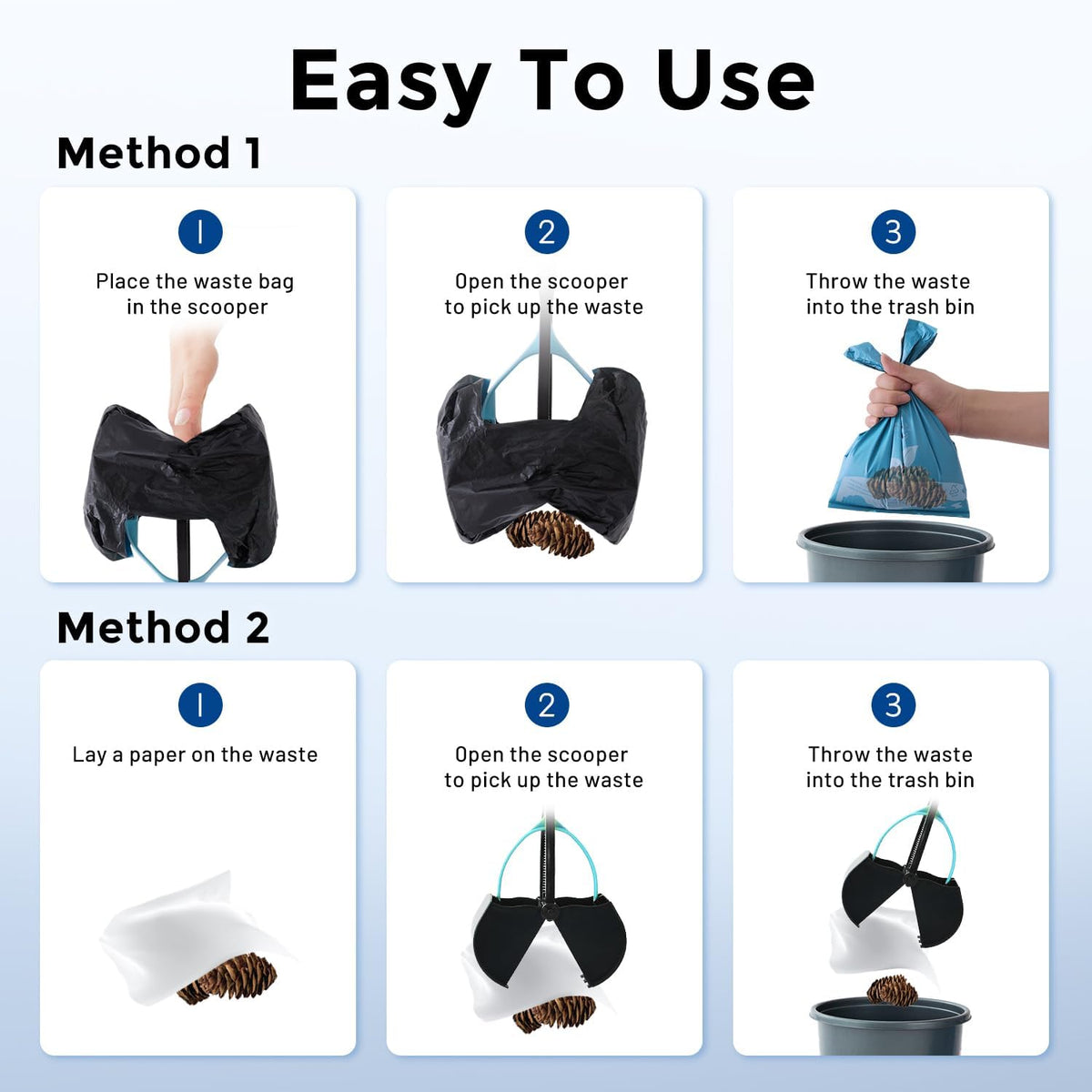ZOMISIA 26" Pooper Scooper with Waste Bags - Poop Scooper for Large Dogs with Long Handle High Strength Material and Durable Spring for Yard, 30 Count Poop Bags