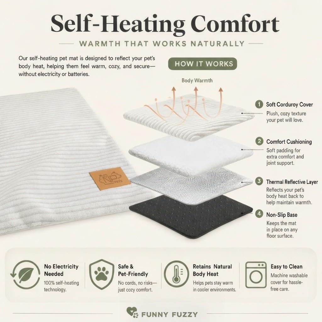 Nona Pelona Cat Heating Pad, Self Warming Pet Mat for Cats and Small Dogs, Self Heating Cat Bed No Electricity, Washable Cover Non Slip Base Indoor 24 x 18 Inch