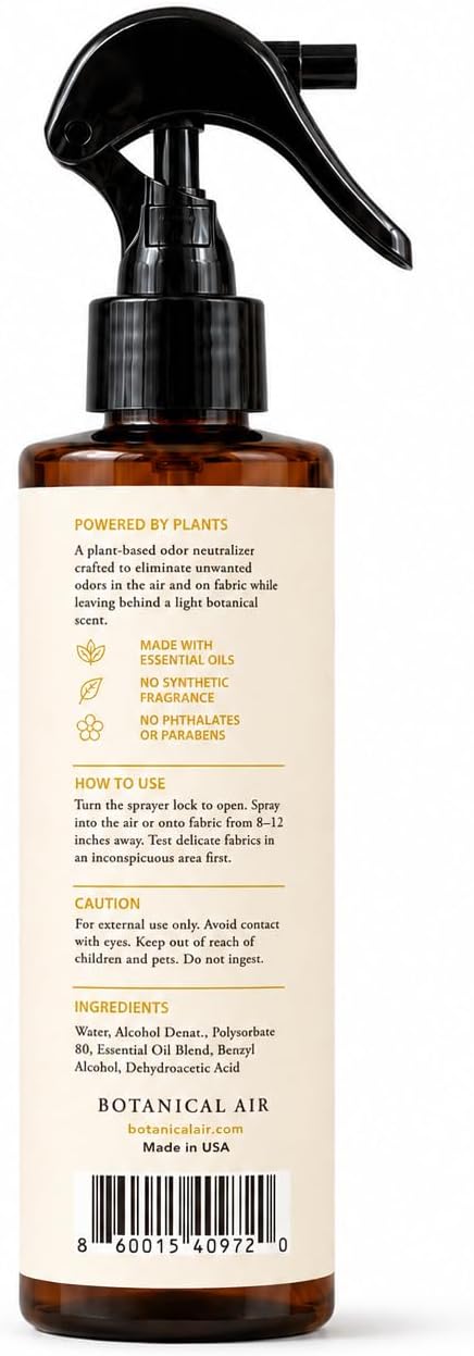 Plant-Based Odor Eliminator Spray – Natural Essential Oil Air Freshener for Home, Bathroom, Fabrics & Pet Areas – 8 oz (Citrus Veil)