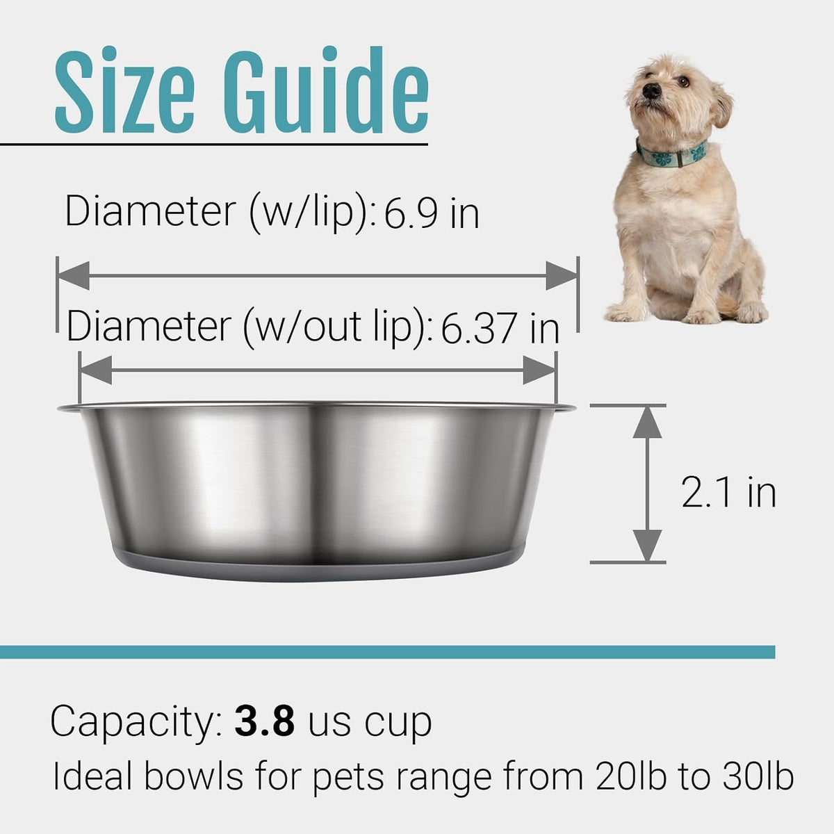Nonslip Stainless Steel Dog Bowls, 3.8 US Cup, 2 Count | No slide silicone bottom, Dishwasher safe, Easy to clean, Stackable design 