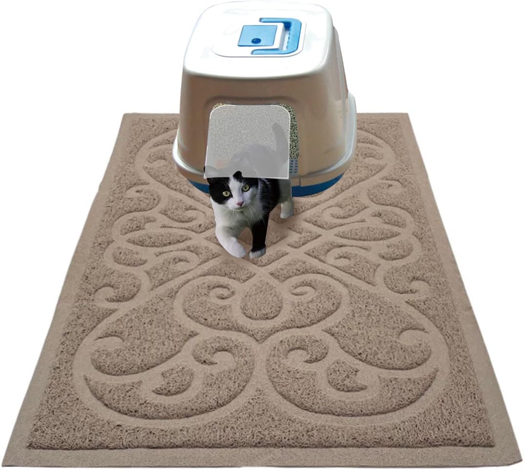 PetLike Cat Litter Box Mat, Thick Kitty Litter Trapping Mat, Durable,Waterproof &Washable with Non-Slip Backing, Soft on Kitty Paws and Easy to Clean, BPA Free 35x24,Tan