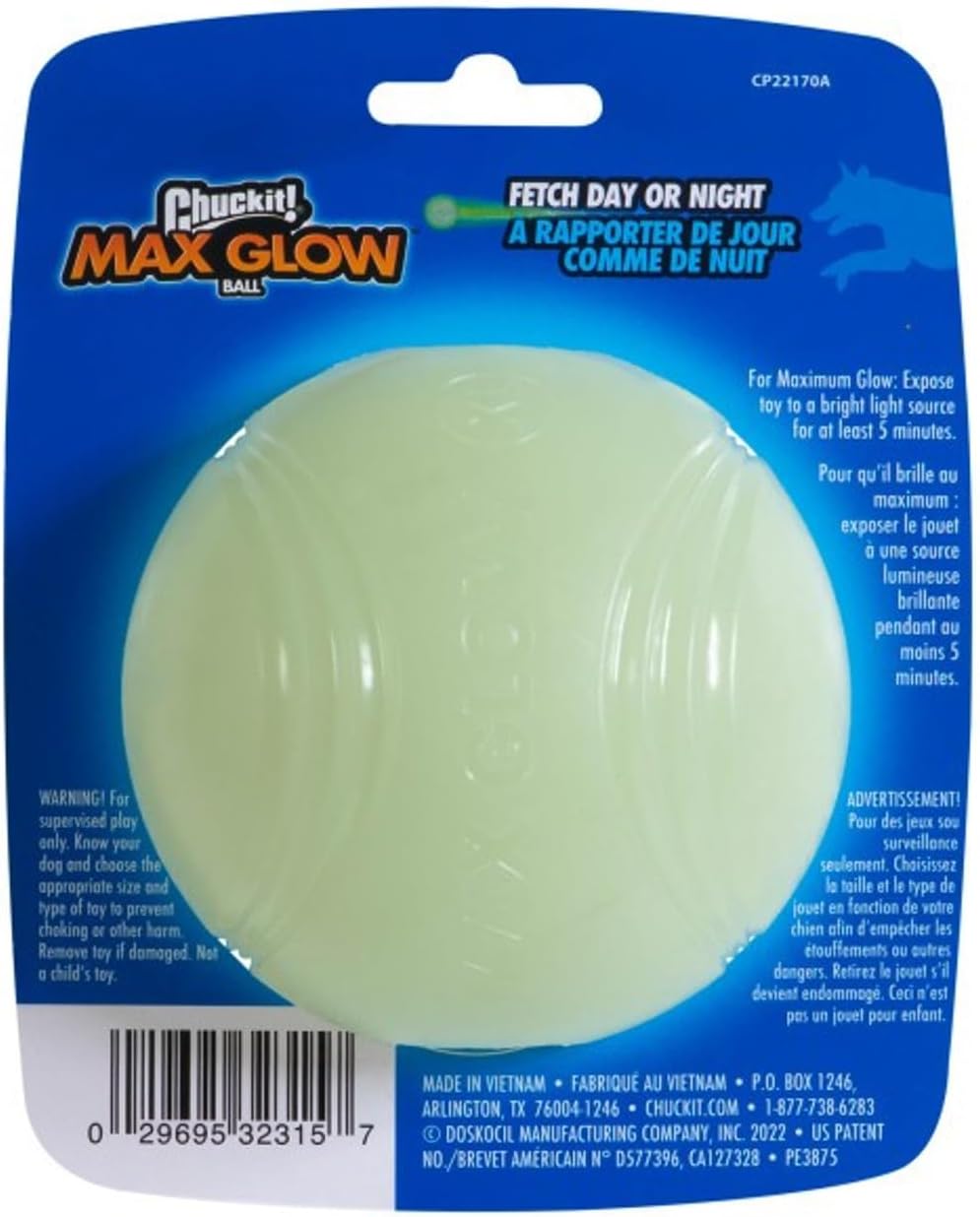 Chuckit! Max Glow Bouncy Ball, Glowin the Dark, XL 3.5in | Photoluminescent Rubber Ball Recharges Fast Under Any Bright Light for Nighttime Fetch, Launcher Compatible