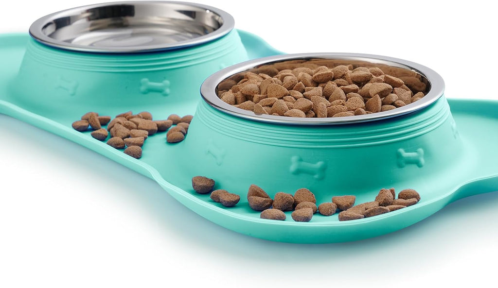 Hubulk Pet Dog Bowls 2 Stainless Steel Dog Bowl with No Spill Non-Skid Silicone Mat + Pet Food Scoop Water and Food Feeder Bowls for Feeding Small Medium Large Dogs Cats Puppies (X-Large, Mint Green)… 