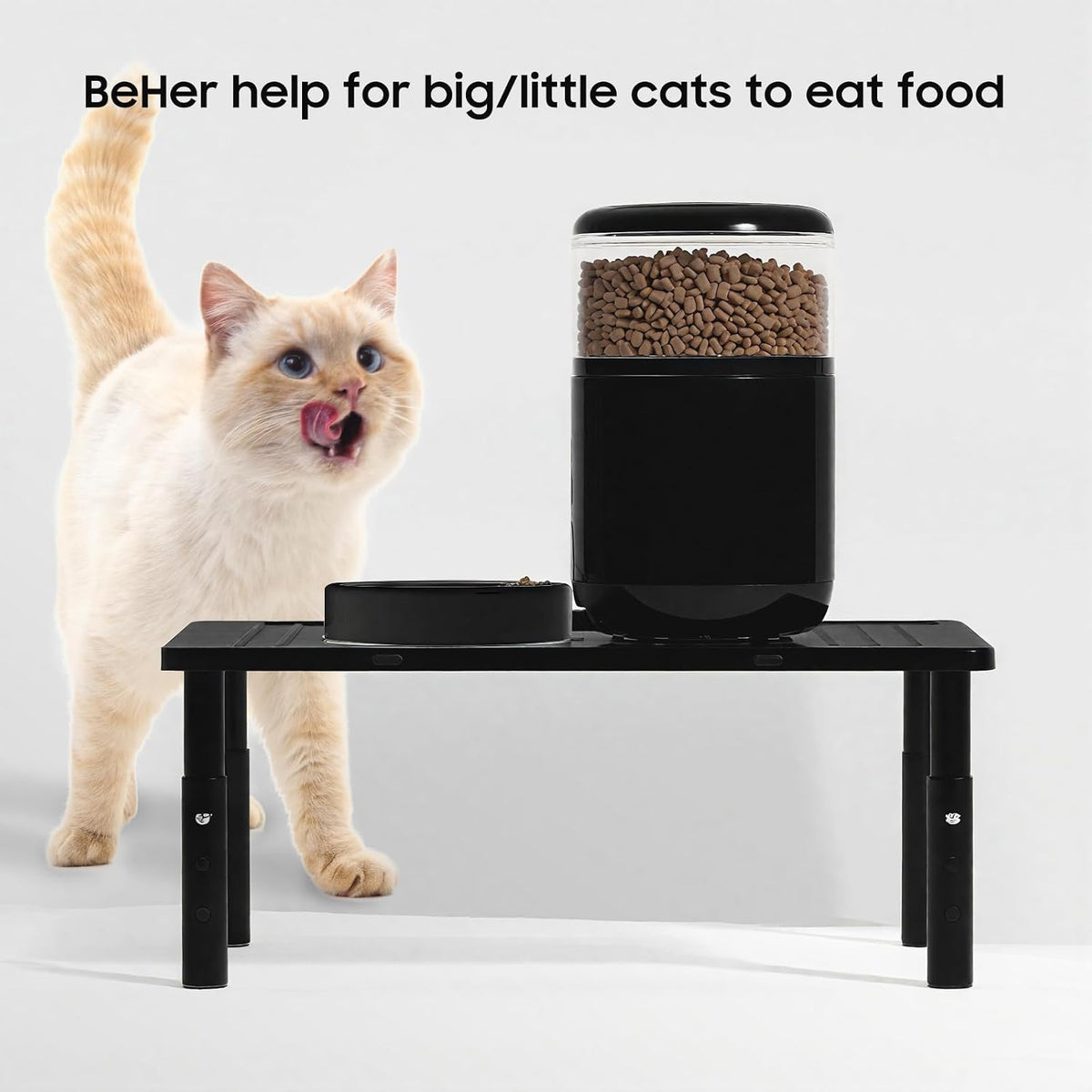 W‌SOWX Adjustable Automatic Cat Feeder Stand, Elevated Cat Food Stand,Black