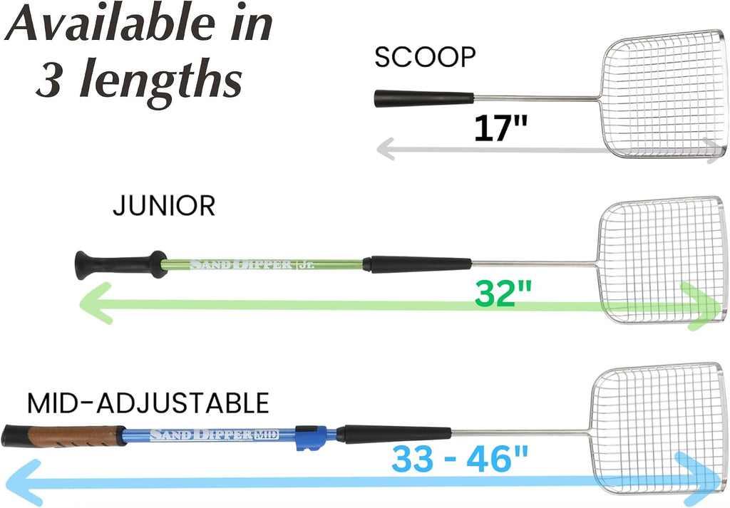 Sand Dipper Cat Poop Scooper & Chicken Poop Scooper - Rugged Big 6" Square Stainless Steel Long Handle for Home Kitty Litter Scoop & Farm Chicken Coop Scooper (Mid-Adjustable)