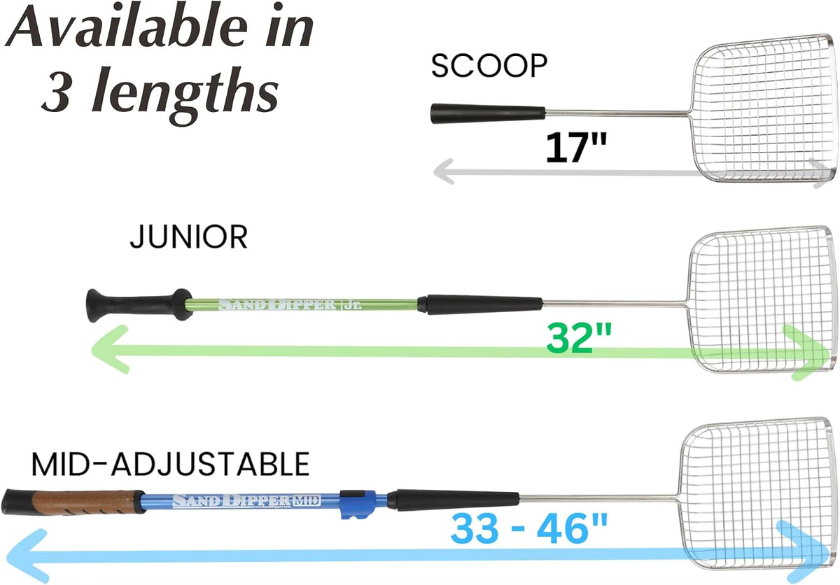 Sand Dipper Cat Poop Scooper & Chicken Poop Scooper - Rugged Big 6" Square Stainless Steel Long Handle for Home Kitty Litter Scoop & Farm Chicken Coop Scooper (Mid-Adjustable)