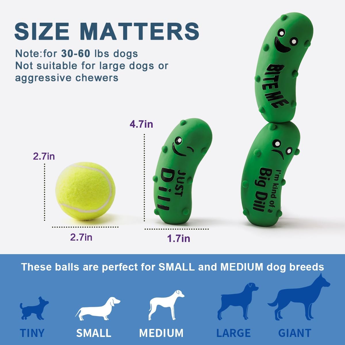 Squeaky Dog Toys for Medium Dogs, Soft Latex Squeaky Dog Ball, Cute Funny Squeak Crunchy Pickle Pet Toys