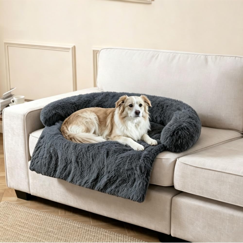 Calming Dogs/Cats Bed Mats, Dog Pad Washable Removable Couch Cover, Plush Long Fur Mat for Pets, Waterproof, Perfect for Small, Medium and Large Dogs and Cats (Navy Blue, 31"x23.5"x 5.0")
