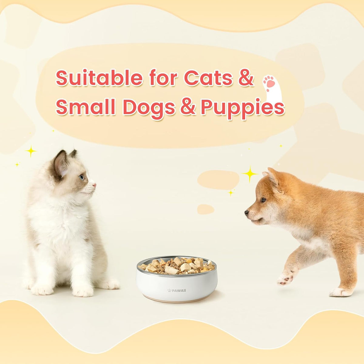 Pawaii Small Dog Bowl, 12 oz Stainless Steel Food and Water Bowl, 1 Pack | Double-Wall Design,Smooth Open Bowl Design,Easy-Rinse Interior,Wide Bowl Opening,For Cats and Small Pets
