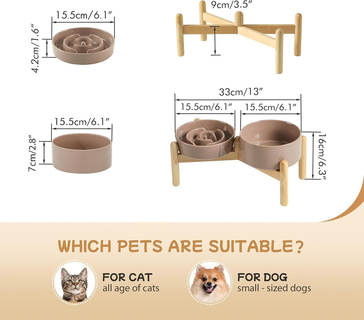 Havniva Elevated Slow Feeder Dog Bowls, 6.1 in Ceramic Slow Feeder Bowl Set