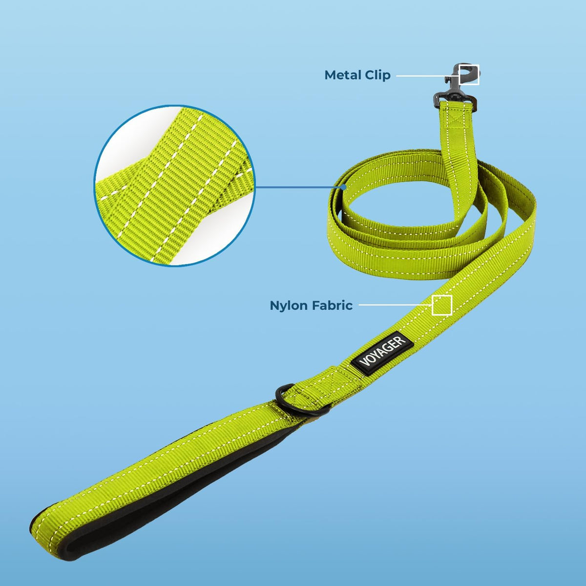 Best Pet Supplies Voyager Nylon Dog Leash - 6ft Lime Green, Large