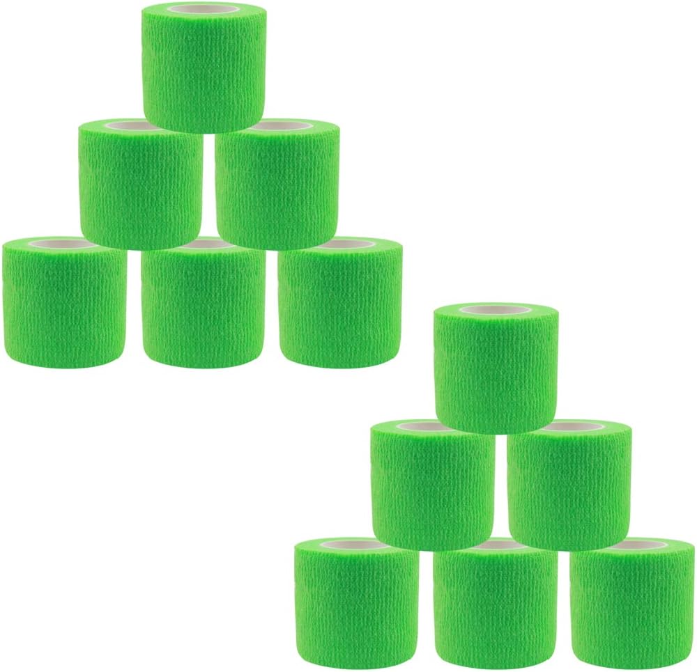 [12 Pack-2" x5Yards] MINGYUE Self Adhesive Bandage Wrap,Athletic Tape,Sports Tape,Wrist and Ankle Wrap Tape,Cohesive Bandage for Vet Wrap(Green)