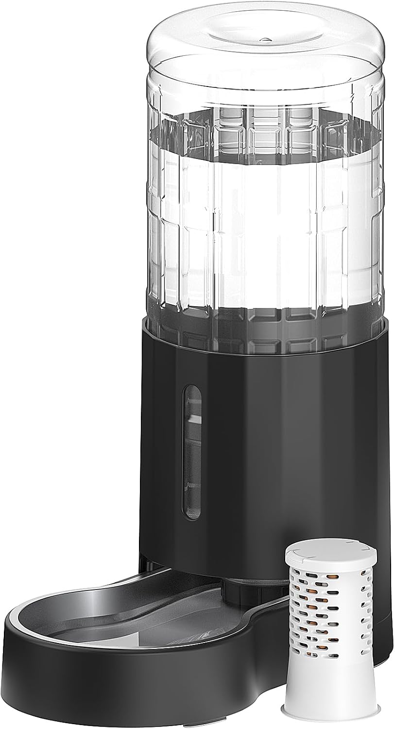 CZPET Gravity Dog Water Bowl Dispenser, Wider Mouth (9.5L+Filter,Black)