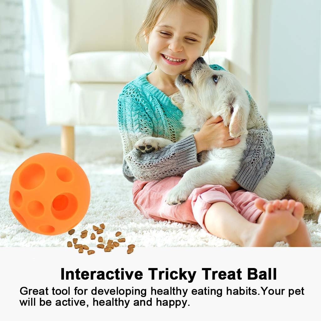 Tricky Treat Ball - Food Dispensing Dog Toy, Soft Rubber 3D Surface, Easy Grip for Small & Medium Dogs
