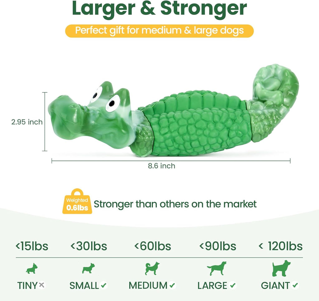 HGB Dog Toys for Aggressive Chewers, Tough Squeaky Indestructible Chew Toy | Alligator Dog Toy for Medium & Large Dogs, Hard Nylon & Natural Rubber, Teeth Cleaning, Bacon Flavor, Keeps Dogs Busy