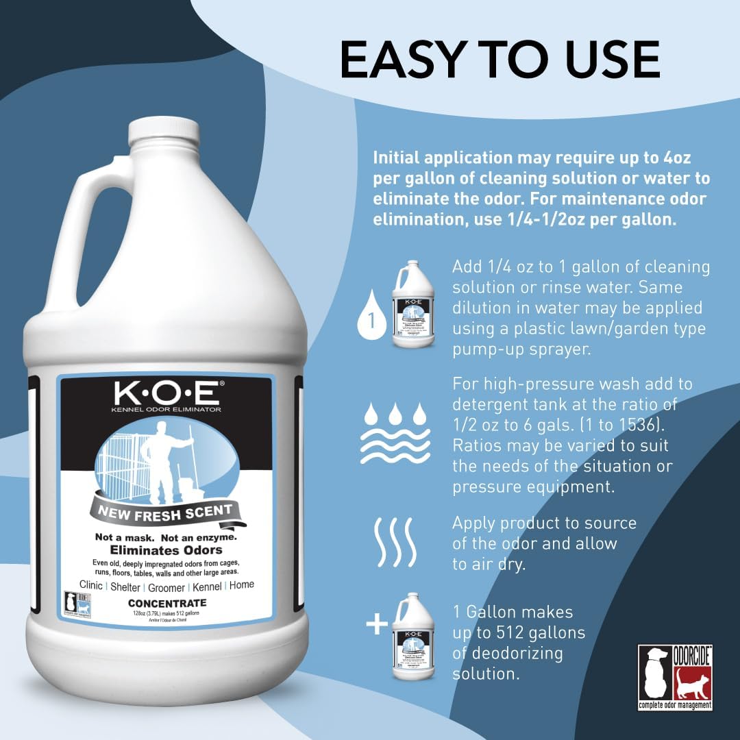 Odorcide K.O.E. Fresh Scent Odor Eliminator Concentrate – For Strong Odor on Cages, Floor, & More – Non-Enzymatic For Home & Dog Kennel – Home & Pet Supplies (1 Gal)