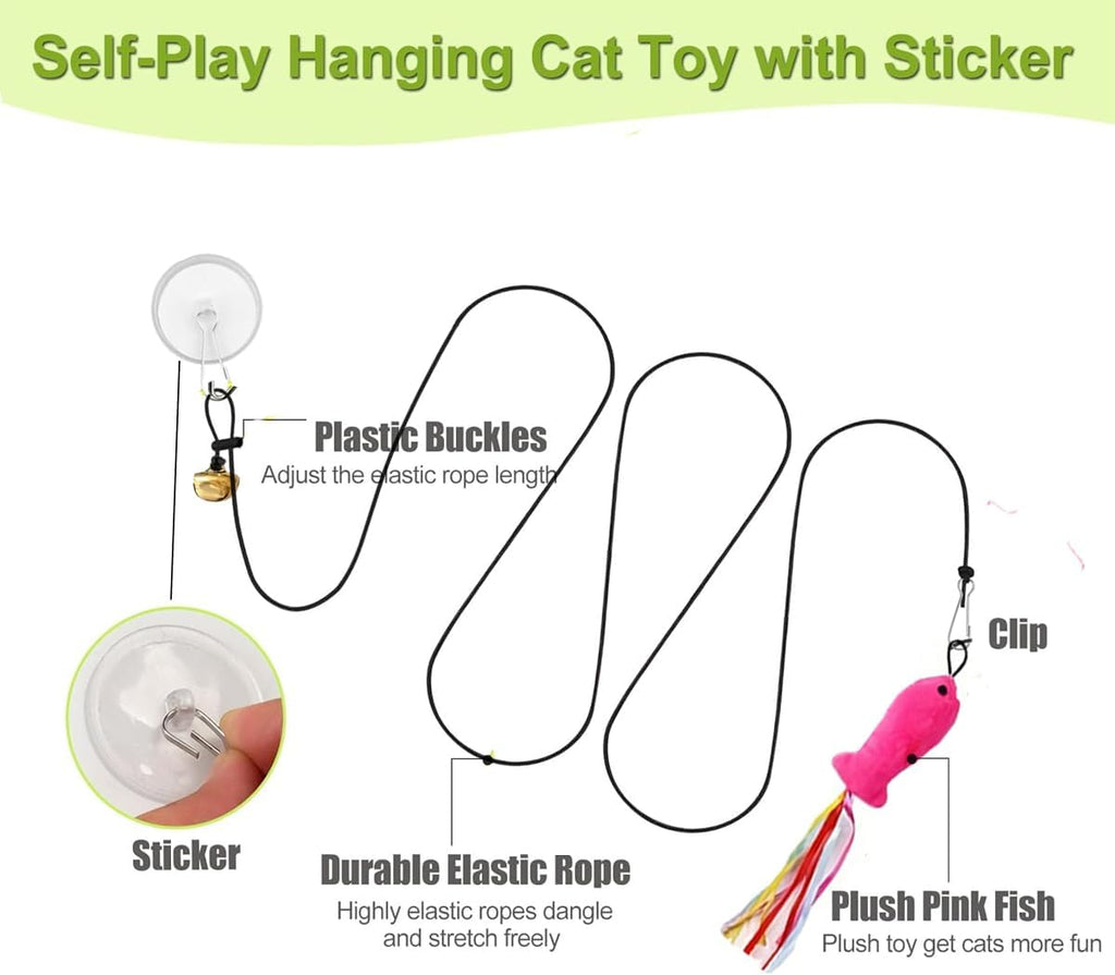 Door Hanging Cat Toys with Suction Cups, Interactive Hanging Feather & Plush Cat Toy with Bell, Assorted Replaceable Refills for Indoor Kitten Hunting Exercise (10 Pcs Assorted Set)
