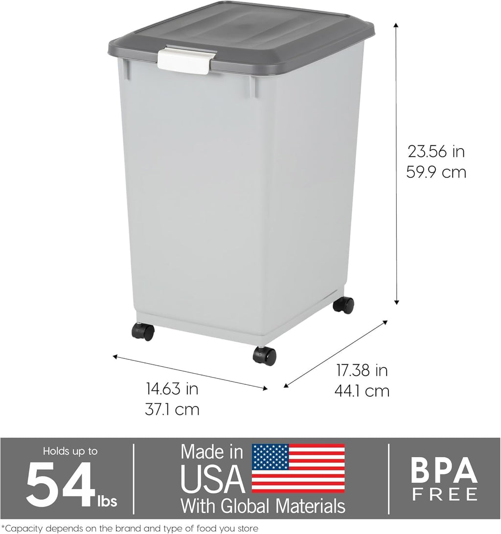 IRIS USA Dog Food Storage Container, Up to 54 lbs, Gray/Dark Gray | Made in USA, Comes with Wheels & 2-Cup Scoop, Airtight Seal, BPA-Free, Bird Seed, Cat food, Cat Litter, Treats, Pellets