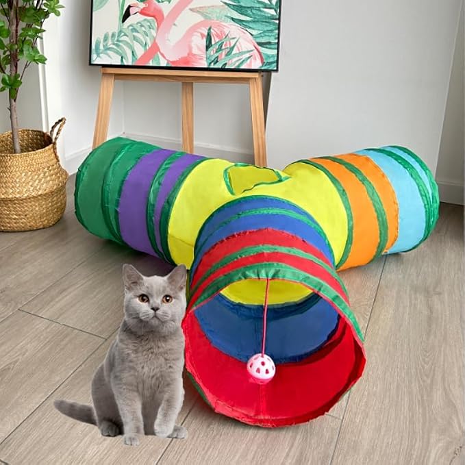 Cat Tunnel Tube Toy 3-Way Collapsible (Rainbow Y)