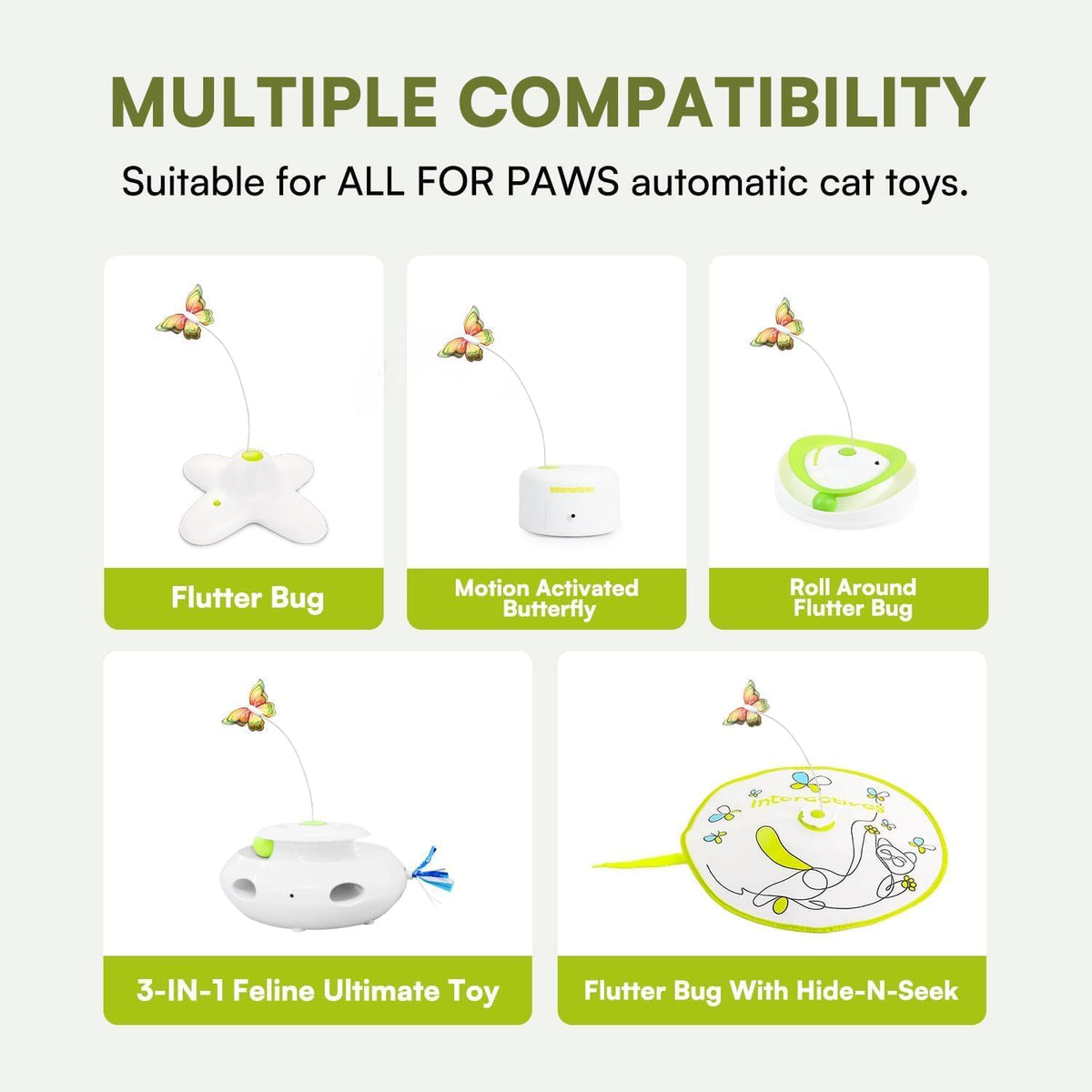 ALL FOR PAWS 6-Pack Butterfly Refills for Interactive Cat Toy, Replacement Butterflies for Automatic Cat Spinner Toy, Durable Self-Play Butterfly Flutter Accessories for Indoor Cats & Kittens