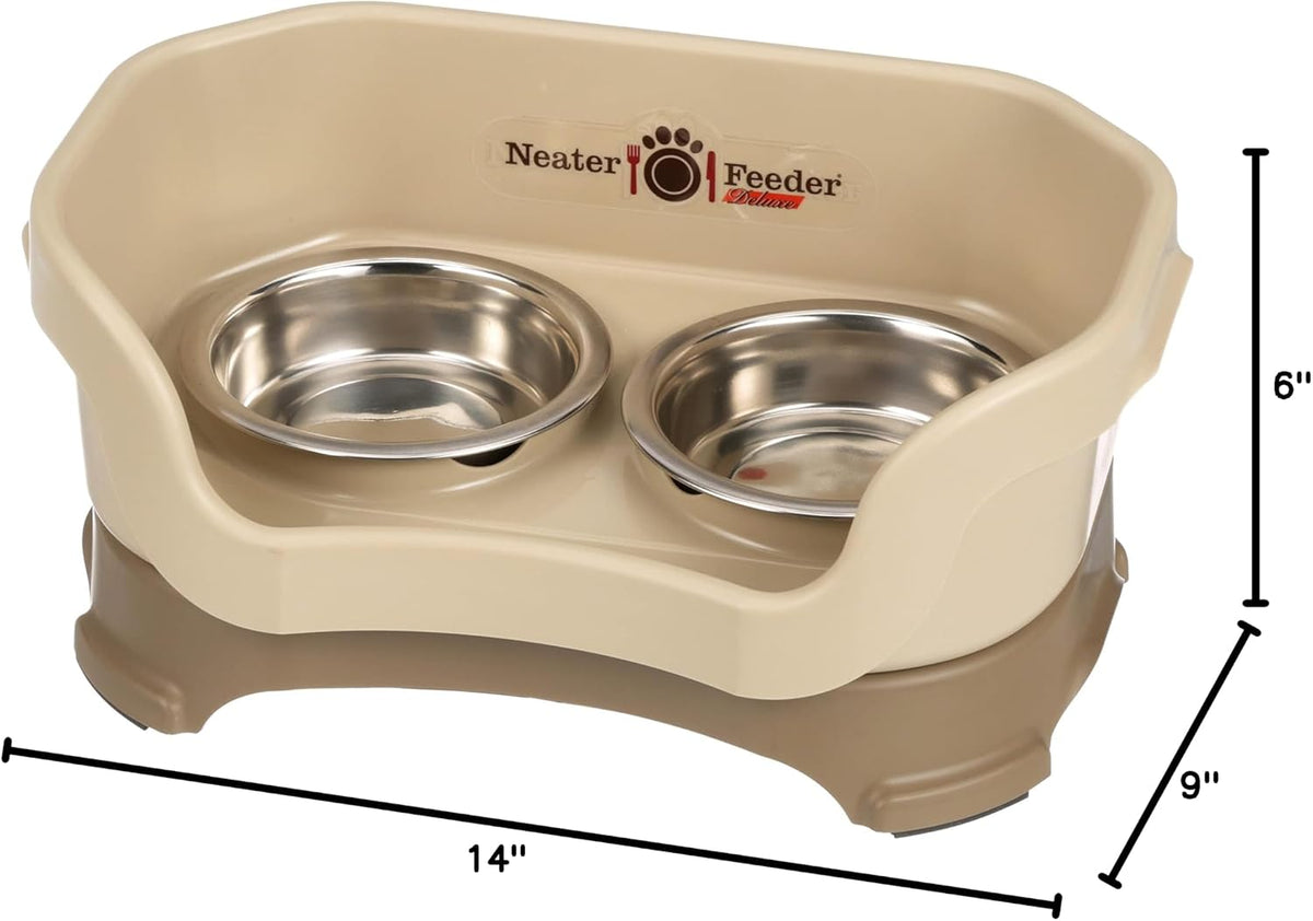 Neater Pet Brands Neater Feeder Deluxe Mess Proof Cat Bowls Elevated, Made in USA, No Spill Raised Bowls for Indoor Cats, Stainless Steel Food and Water Bowl Set, Pet Dish Feeding Station, Cappuccino 