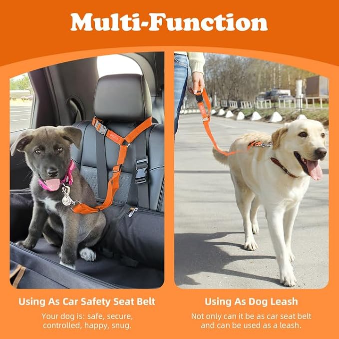BWOGUE Dog Seat Belt for Car, Headrest Restraint Lead, Non-Elastic, Orange