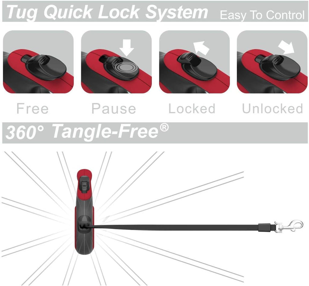TUG Tiny Retractable Dog Leash, 10 ft (Extra Small, Red)