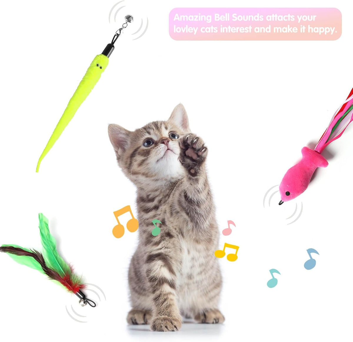 Retractable Cat Toy Wand 12 Packs Interactive Cat Feather Toys | , 9 Assorted Teaser Refills with Bell for Kitten (Pink)