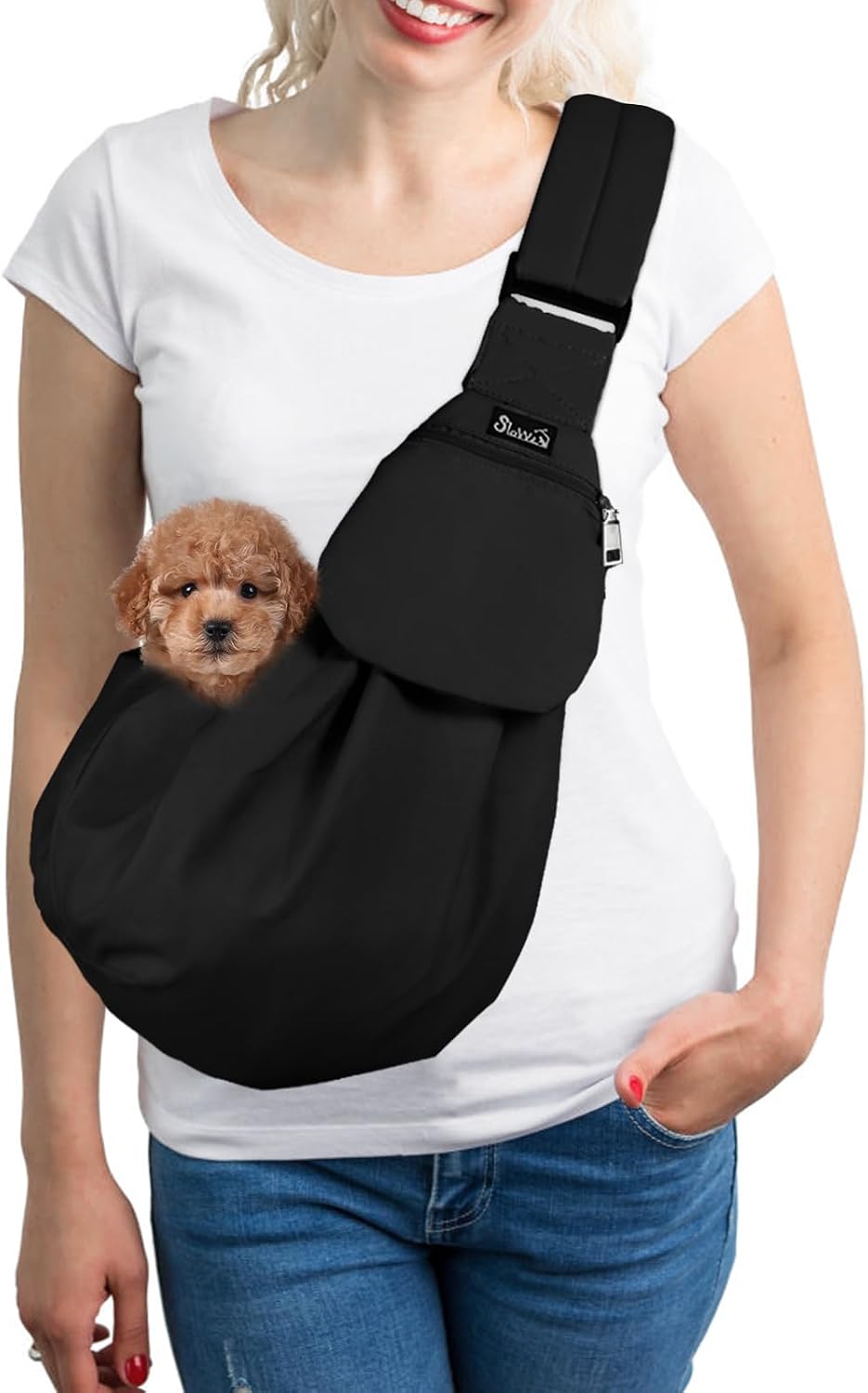 SlowTon Dog Carrier Sling - Thick Padded Shoulder Strap Adjustable Black XS