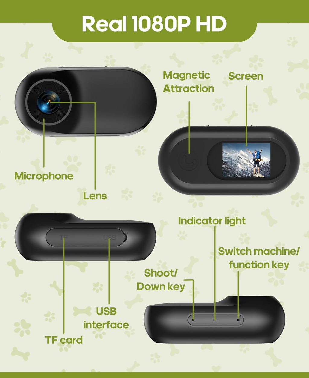 Cat Camera Collar, with 16G SD Card, 1080P HD Wireless Mini Sport Cam with Video Recording Reflective Cat Collar, Small Action Camera for Pet Supplies, Indoor/Outdoor Body Cam for Cats, Matte Black