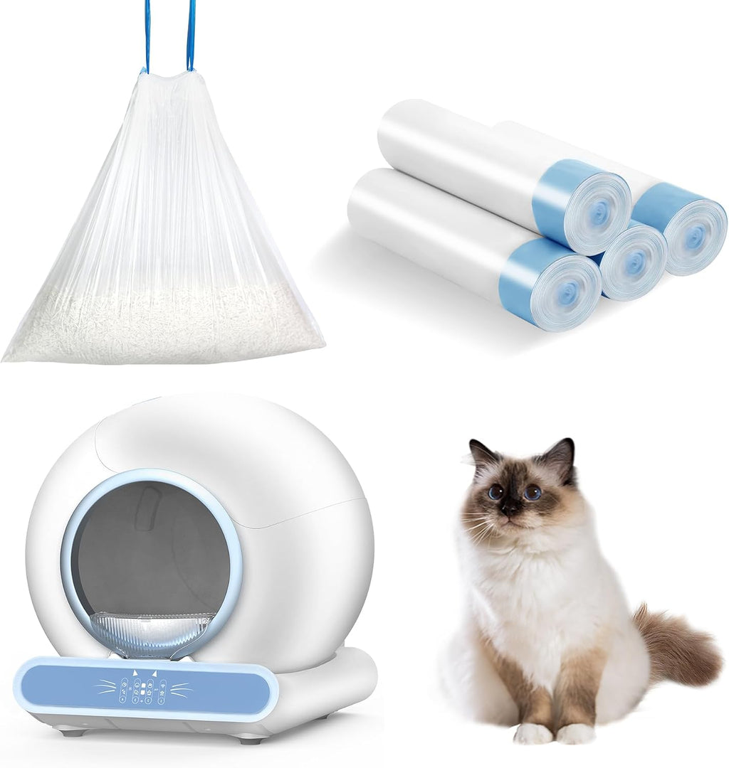 Self-Cleaning Cat Litter Box Liners - 60 Pack, Drawstring Cat Litter Waste Bags for Automatic Litter Box-18" x 18"
