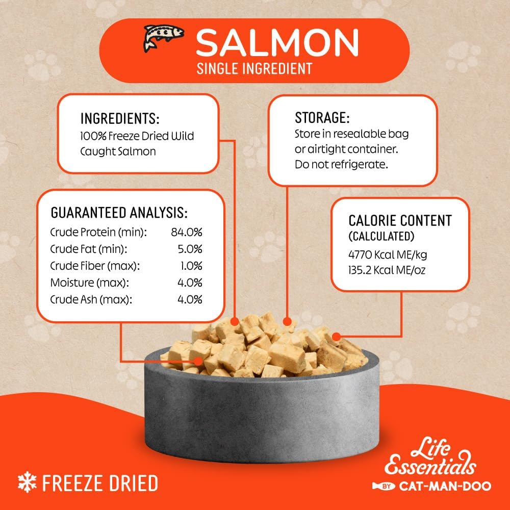 Life Essentials by Cat-Man-Doo | Freeze Dried Salmon Treats | 5oz Bag (4pk)