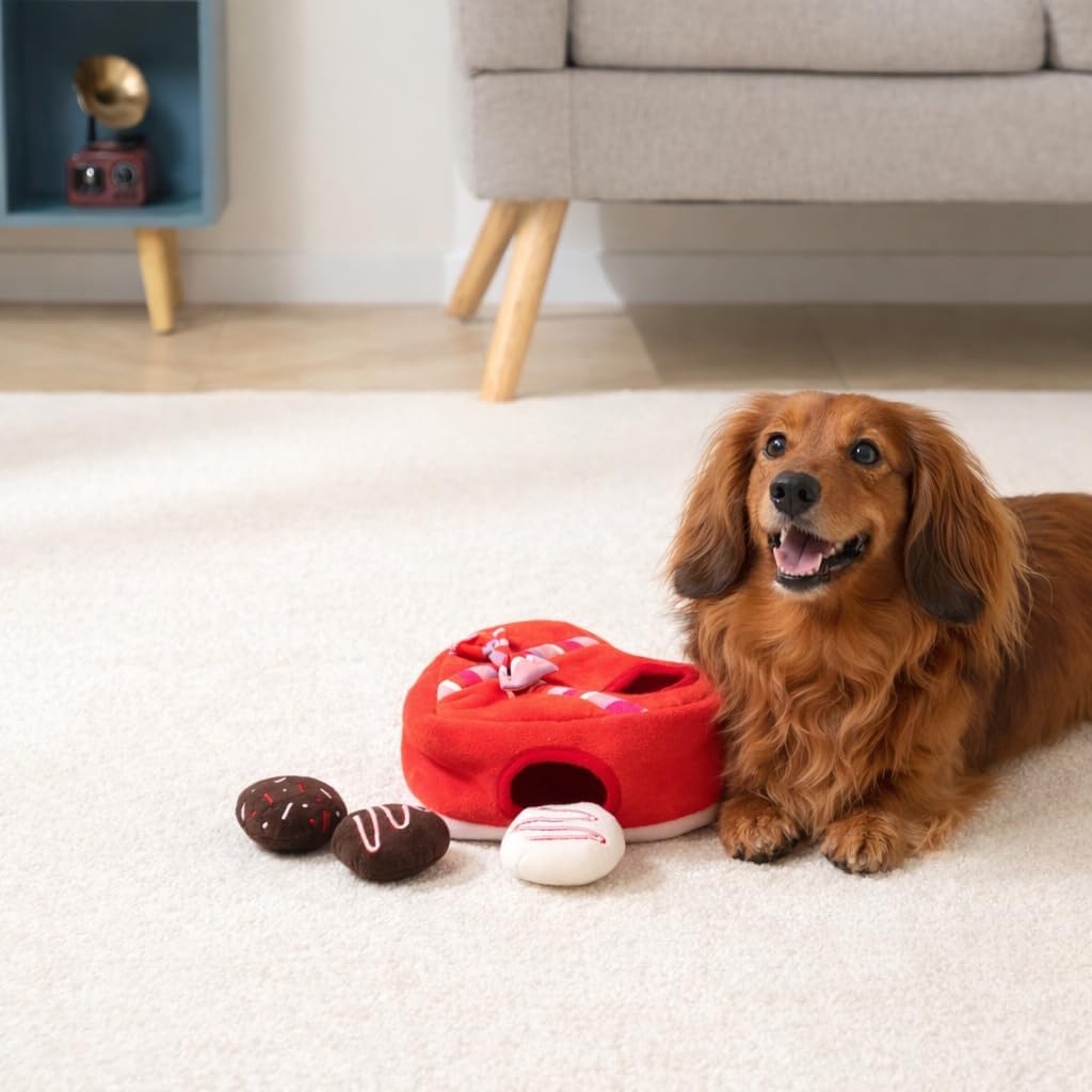 Hollypet Squeaky Hide and Seek Dog Toys for Small and Medium, Chocolate | Interactive Plush Stuffed Dog Squeak Toys for Small Medium Sized Dogs and Non-Aggressive Chewers, Puppy Teeth Clean Chew Toys