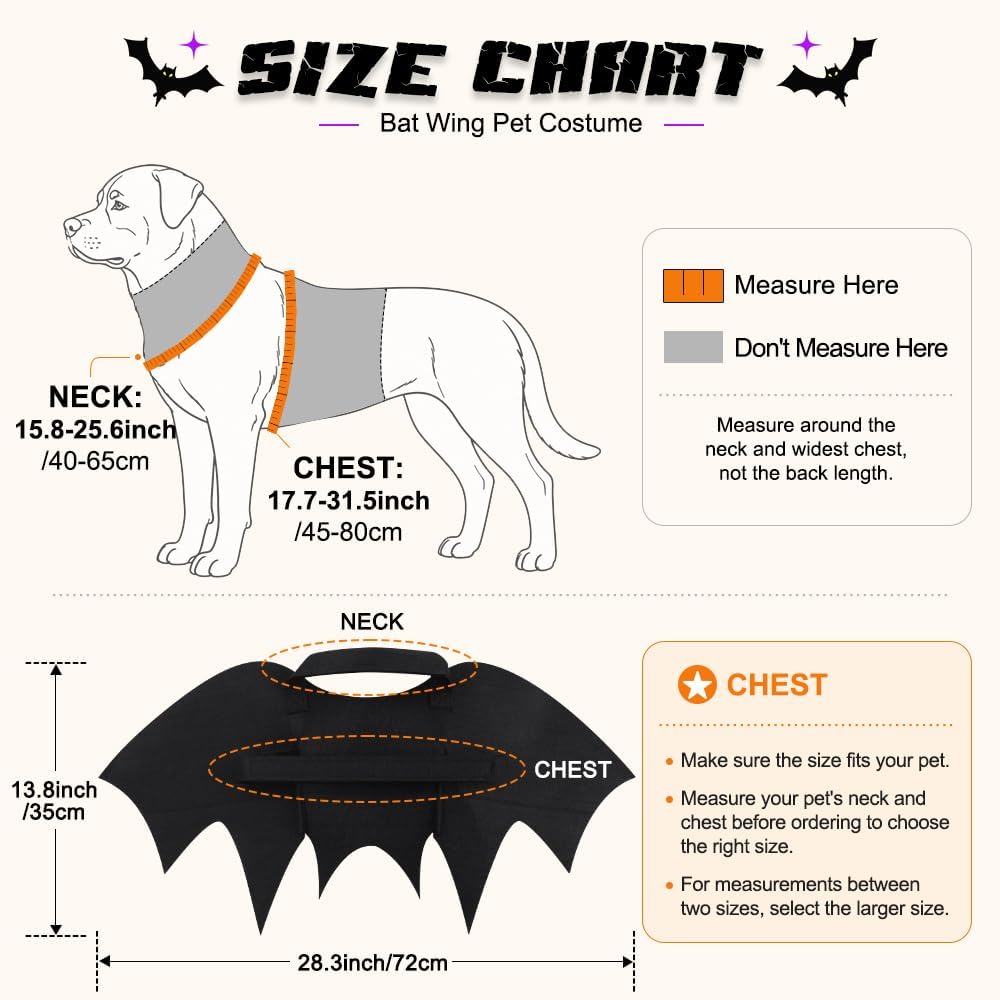 Halloween Dog Costume Glow in The Dark Black Bat Wings Adjustable L XL Dogs