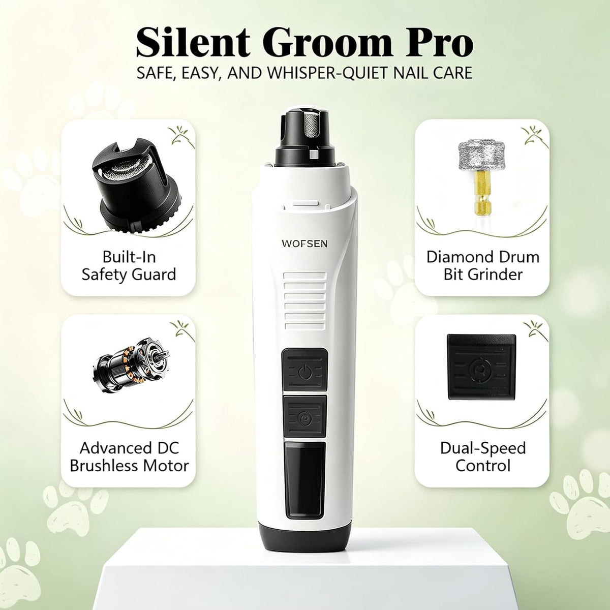 Whisper-Quiet Dog Nail Grinder, Safe & Stress-Free for Sensitive Dogs Cats
