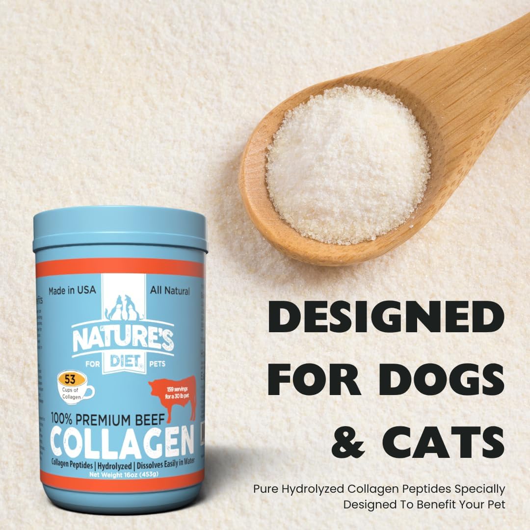 Nature's Diet Beef Collagen Peptides Type 1 for Dogs & Cats, Joint, Digestion & Skin Health Support, Premium Human Grade, Grass fed