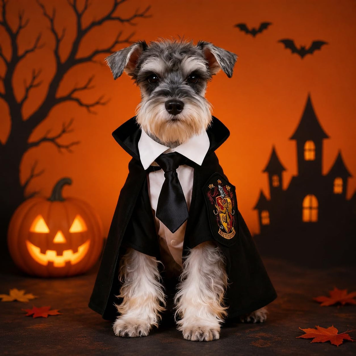 Small Dog Halloween Costumes - Adjustable Dog Wizard Costume,Pet Hooded Cape Glasses Necktie Set,Funny Halloween Costumes for Small Medium Dogs Boy Girl,Black Red Pet Magician Cosplay Outfits