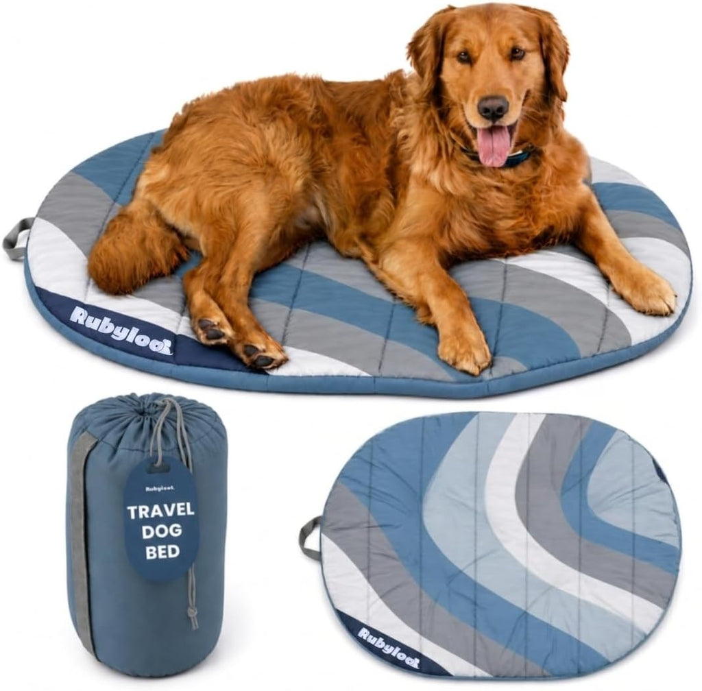 Travel Dog Bed, 42x30in, Foldable & Packable with Carry Bag, Blue