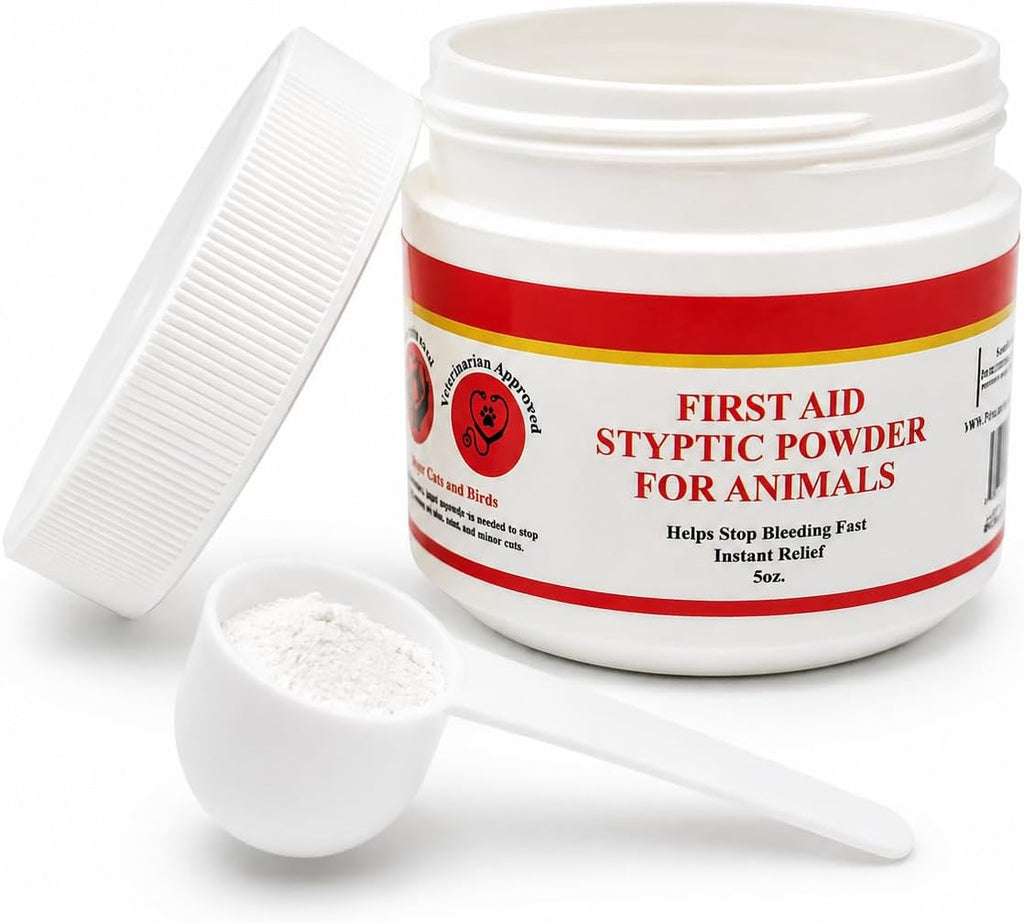5 oz Styptic Powder for Dogs, Cats & Birds Stops Bleeding– Quick Blood Clotting for Nail Clipping, Minor Cuts, Tail Docking & Wing Clipping – Pet First Aid Hemostatic Powder with Sealed Top & Scoop