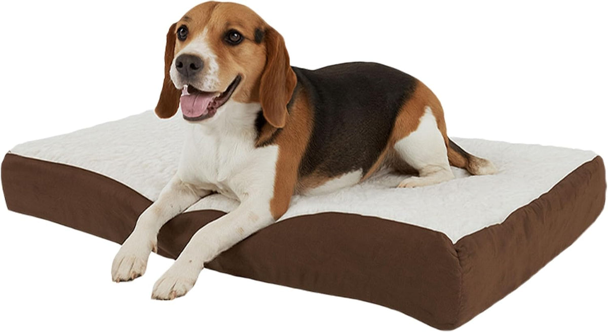 Orthopedic Dog Bed - 2-Layer Memory Foam Dog Bed with Machine Washable Sherpa Cover - 30x20.5 Mattress for Medium Dogs up to 45lbs by PETMAKER (Brown)