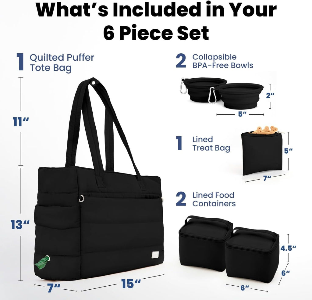 Rubyloo Puffer Dog Travel Bag for Dog Moms, Diaper Bag with Travel Bowls