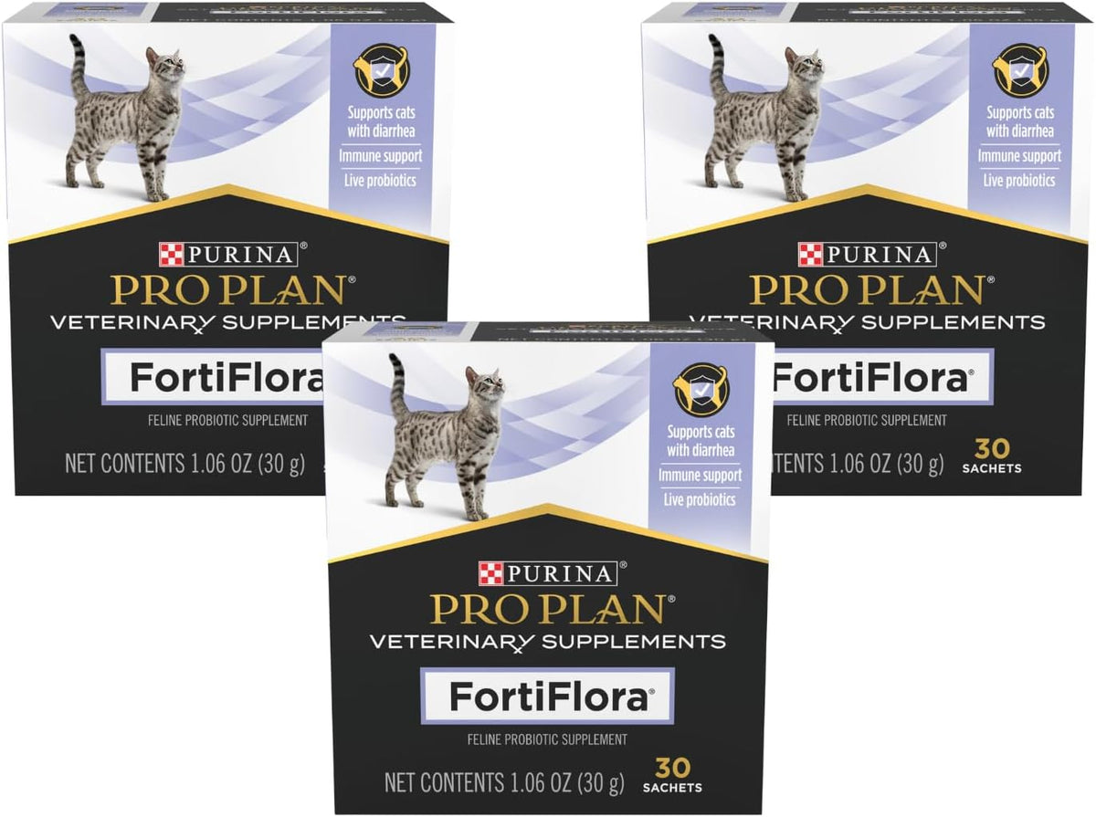 Purina Pro Plan Veterinary Supplements FortiFlora Cat Probiotic Supplement for Cats with Diarrhea 30 ct. Box (Pack of 3)
