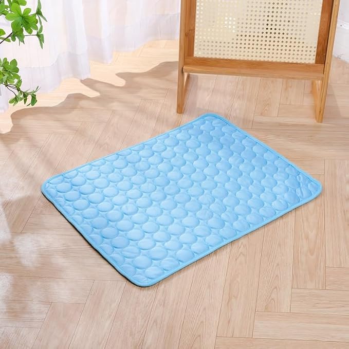 Pet Cooling Mat, ICY nap Dog mat, Portable Washable Ice Silk Cooling Pad for Dogs Cats, Breathable Foldable Mat for Large Small Dogs, Summer Cool Mat for Kennel Floor Car Sofa(Blue,Medium)