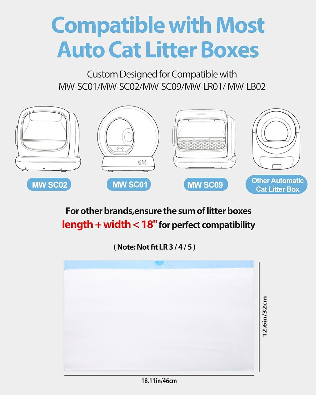 60 Count Drawstring Cat Litter Bags Compatible with MW-SC01/SC02/SC09/LR01