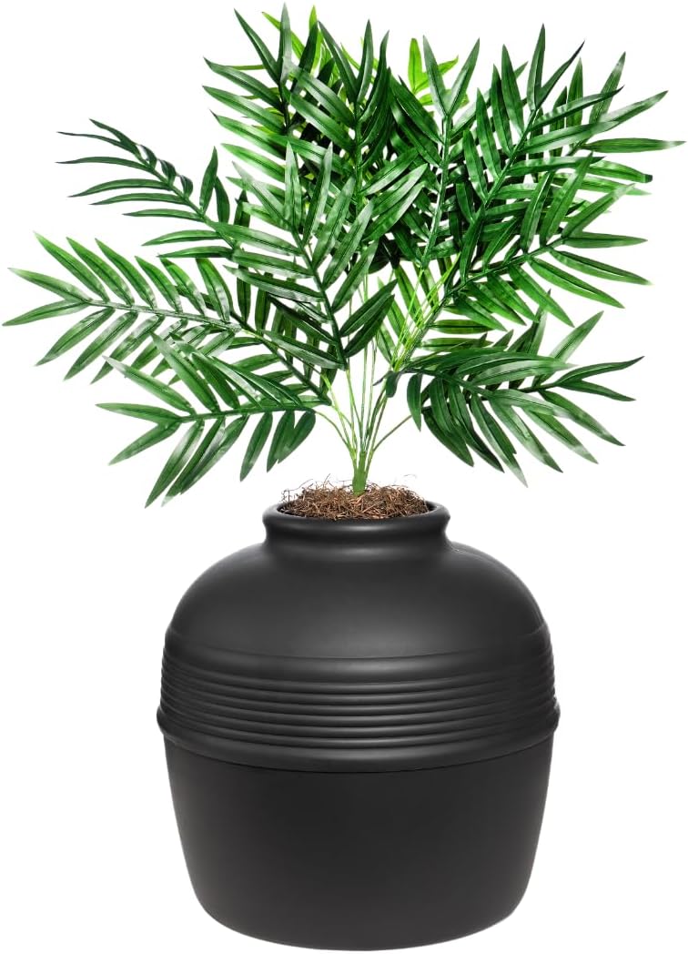 Good Pet Stuff Original Hidden Litter Box Planter, Decorative Cat Litter Enclosure, Carbon Filter, Faux Plant, Easy to Clean, Round Design, Removable Tray, Essentials Kit, Palm Plant, Charcoal Black